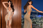 Disha Patani looks stunning in Shimmering bold dress with plunging neckline and high slit